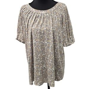 Maeve by Anthropologie Leopard Print Gathered Neck‎ Tunic Top Women's Large